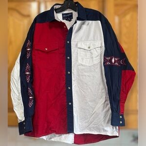 Vintage Wrangler Pearl Snap Western Cowboy Shirt Men's Large EUC